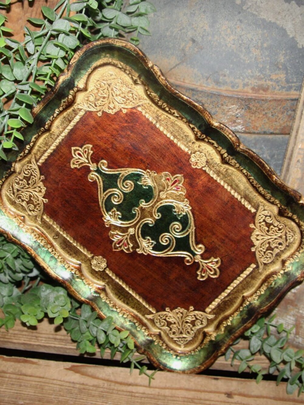 Ornate Vintage Made in Italy Decorative Florentine Scallop Tray